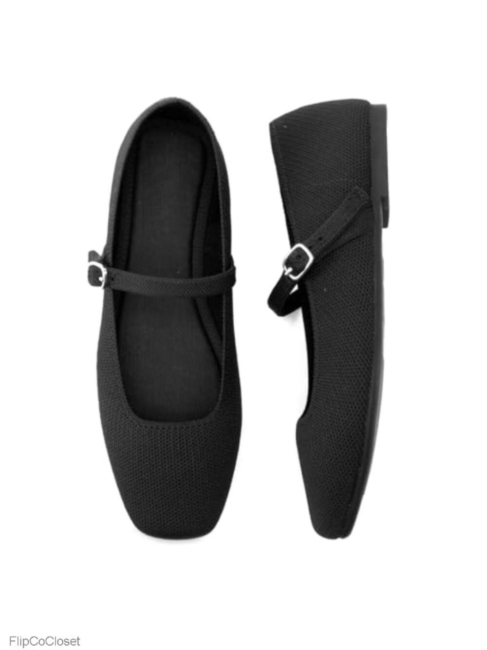 Knit Square Toe Ballet Flats Ankle Strap Mary Jane Comfort Office Shoes